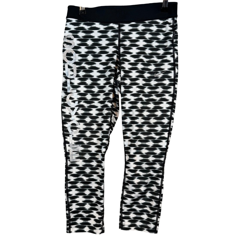 Nike SoulCycle Dri-FIT Womens Black White Geometric Crop Leggings •S• Cycle Yoga